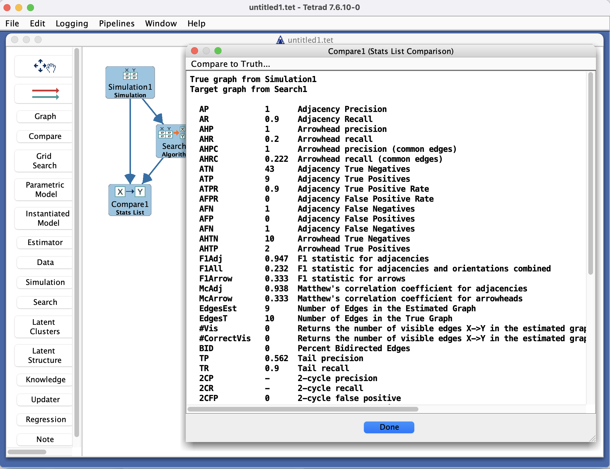 Compare Box in the Tetrad interface.