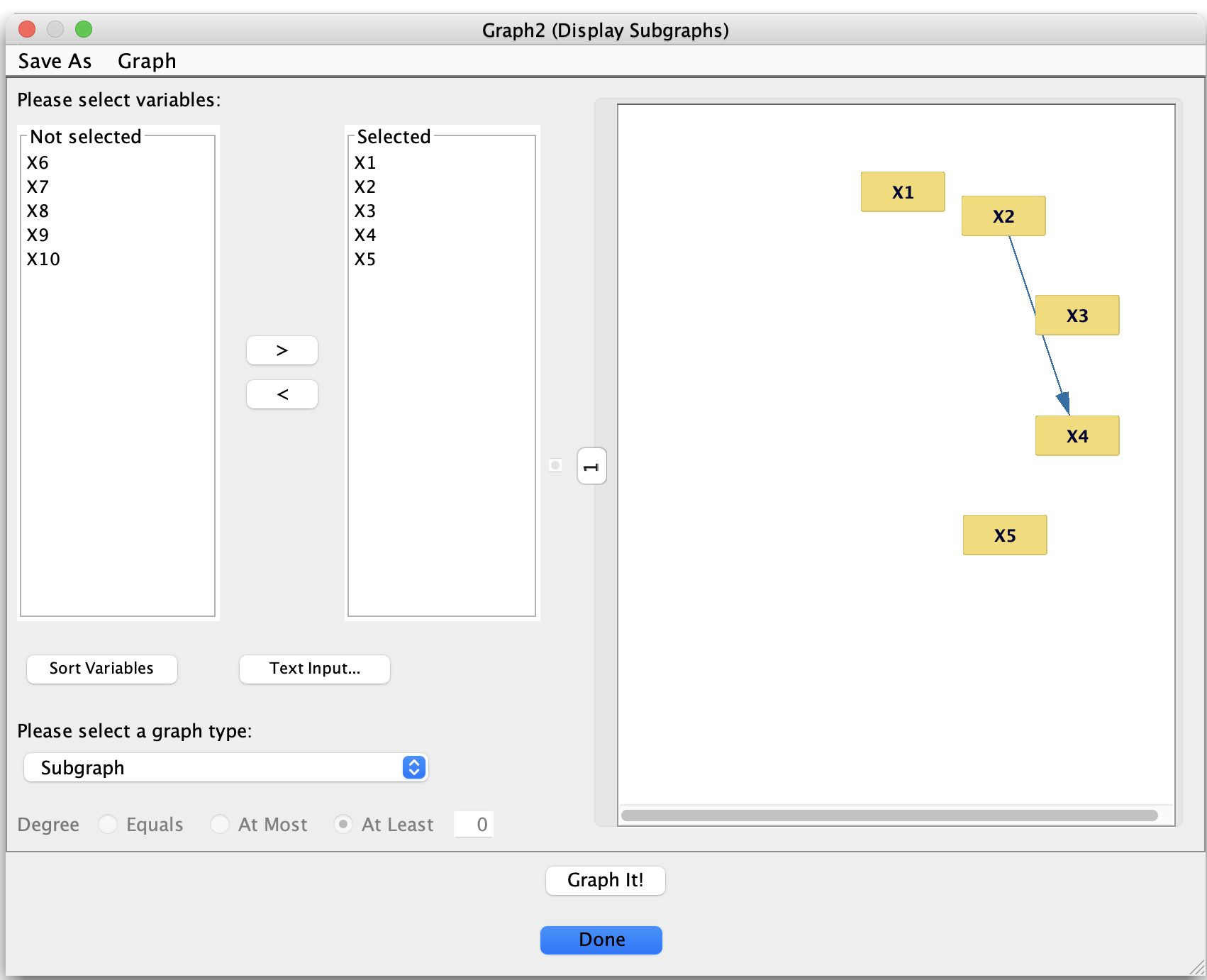 Display Subgraphs dialog in the Graph box.