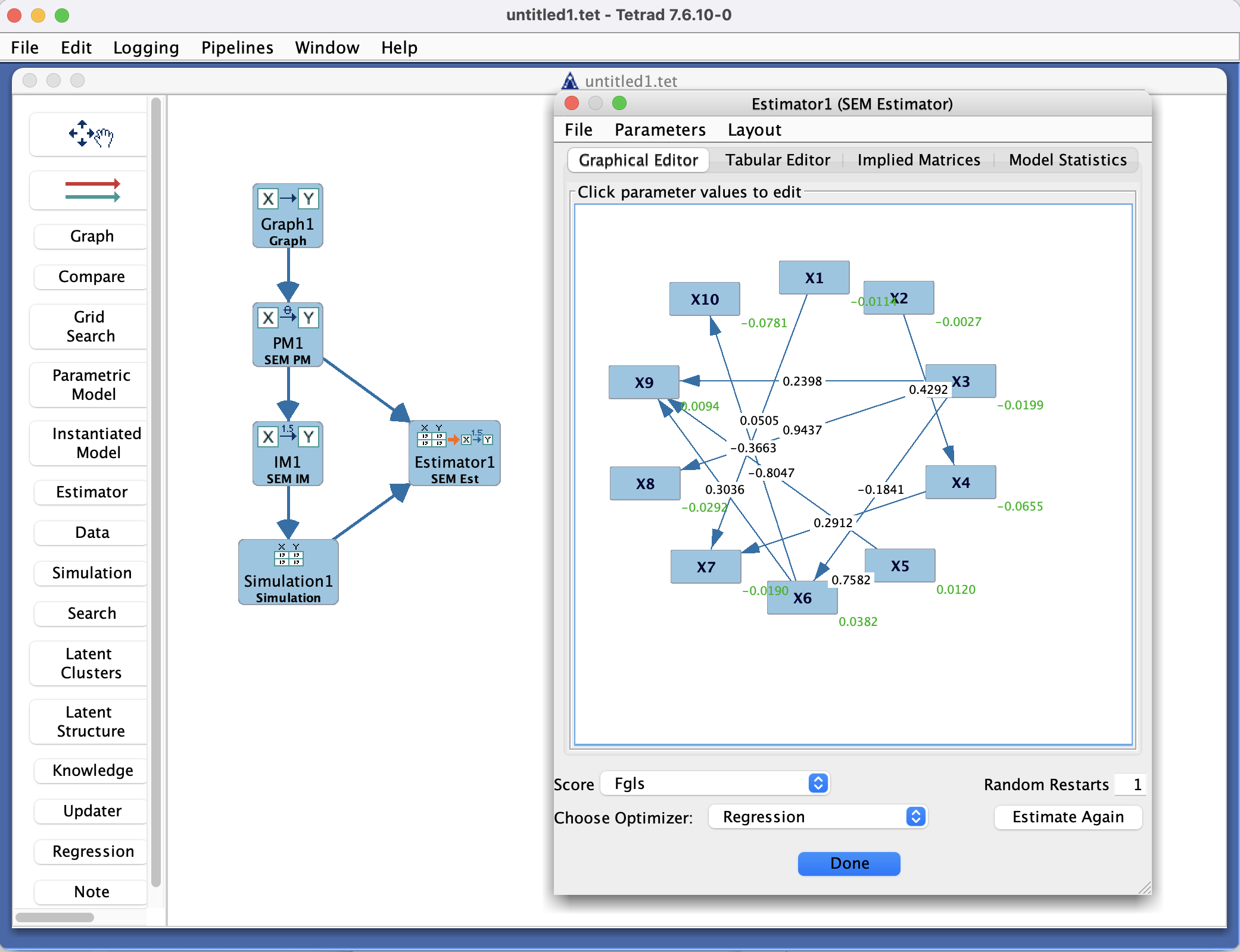Estimator Box in the Tetrad interface.