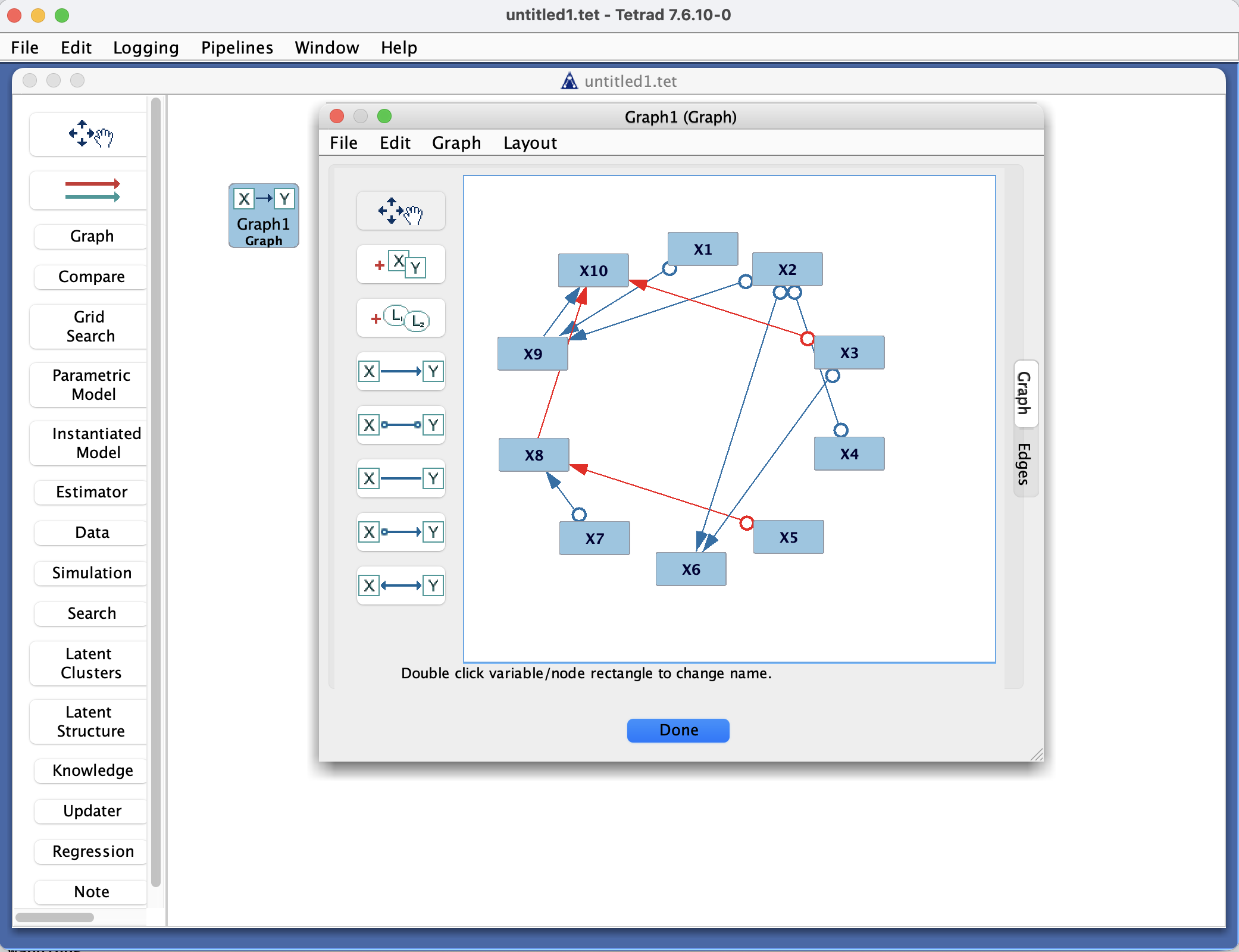Graph Box in the Tetrad interface.