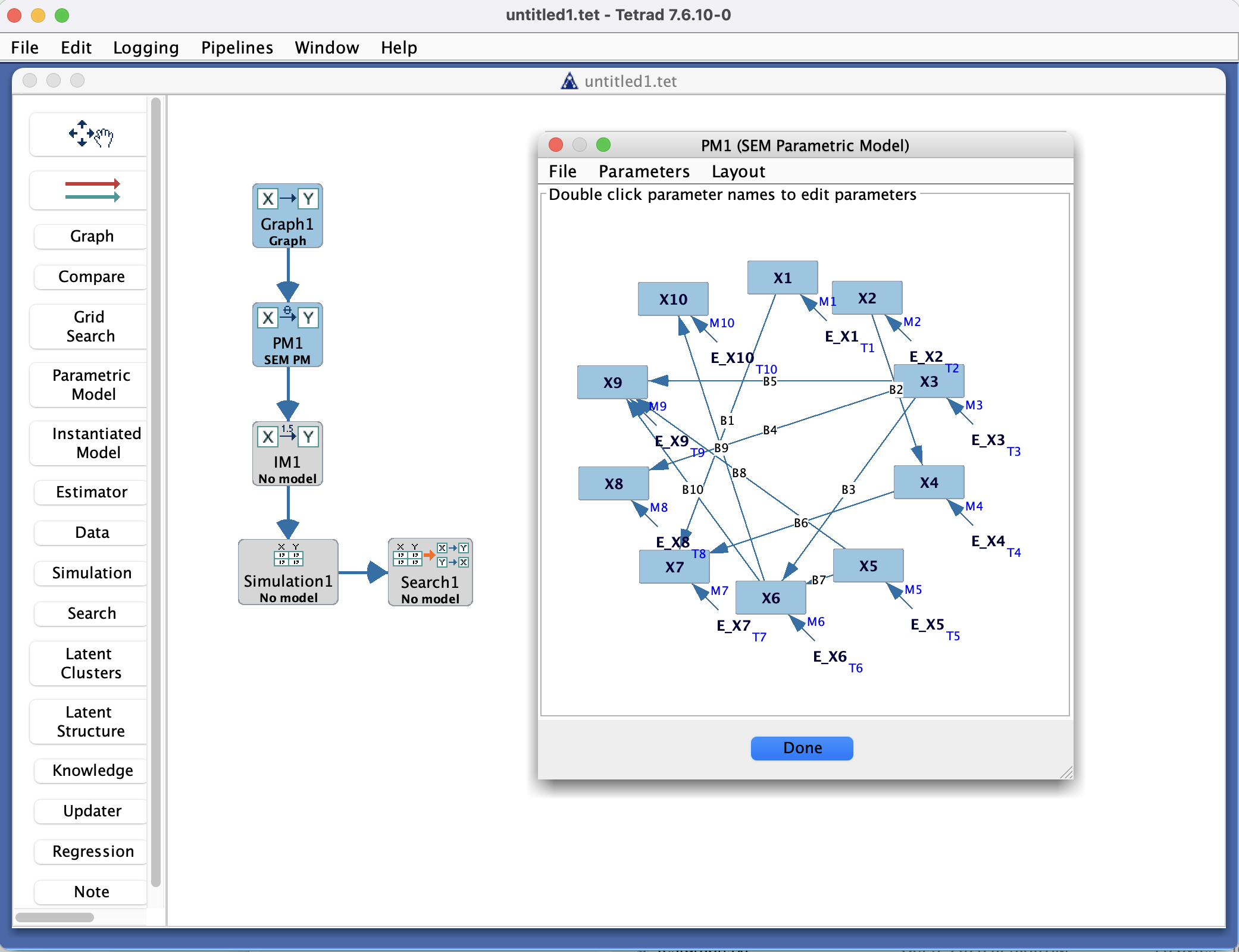 Parametric Model Box in the Tetrad interface.