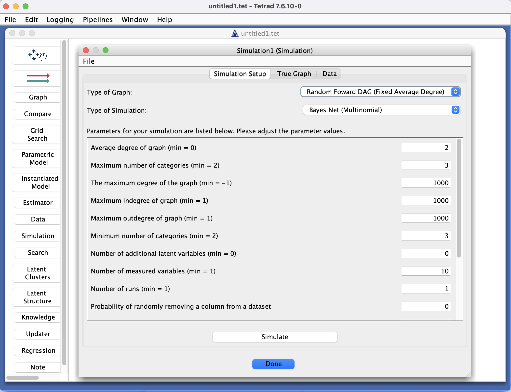 Simulation Box in the Tetrad interface.